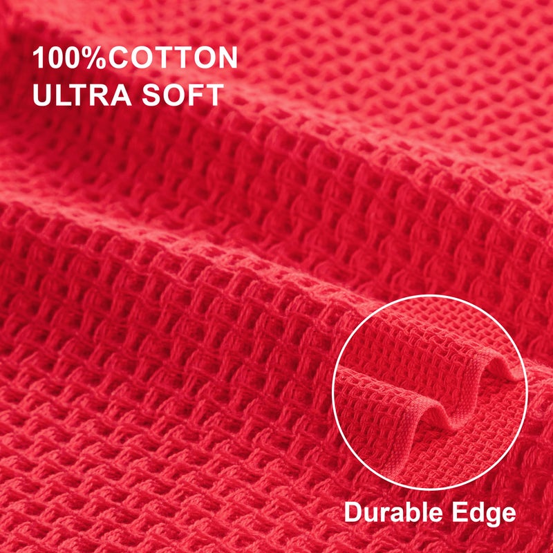 joybest Cotton Kitchen Dish Cloths, 8-Pack Waffle Weave Ultra Soft Absorbent Dish Towels Washcloths Quick Drying Dish Rags, 12x12 Inches, Red - Image 2